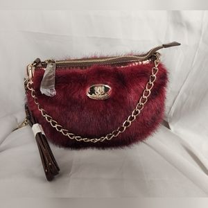 BNWT.  Vintage original 1827 Sharif Crossbody. Wine Colored Faux Fur.